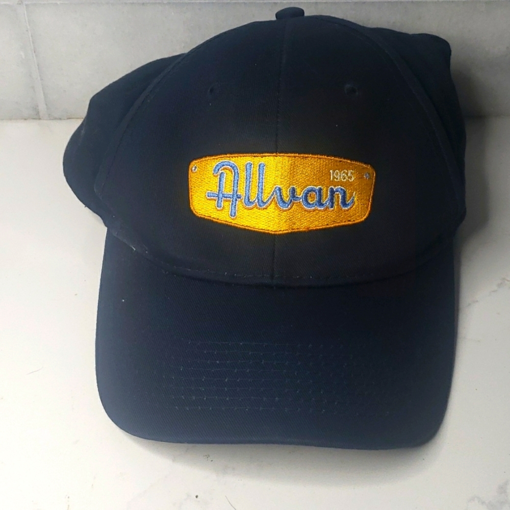 Allvan hat baseball cap trucker hat adjustable back blue gold logo 1965 stitched